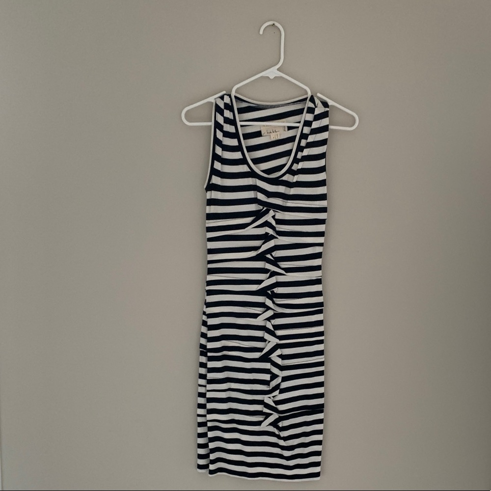 Nicole Miller black and white striped ruched dress